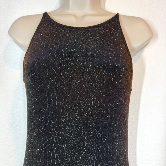 Vintage Slip Dress Gown Formal Goth Black Silver Shimmer Retro Holiday Small - Picture 4 of 9